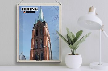Plaque en étain villes Herne Bonifatius, architecture de l'église 30x40cm 3