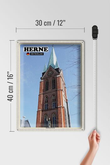 Plaque en étain villes Herne Bonifatius, architecture de l'église 30x40cm 4