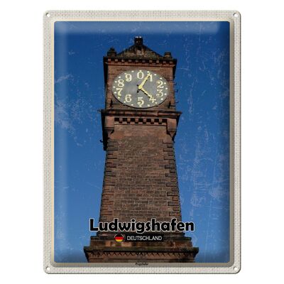 Panneau en étain villes Ludwigshafen, horloge de niveau, architecture 30x40cm