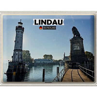 Cartel de chapa ciudades Lindau puerto entrada río edificio 40x30cm