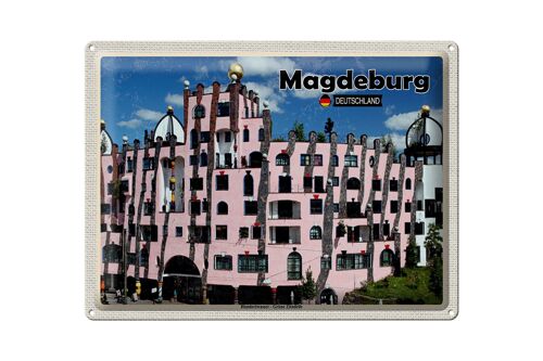 Blechschild Städte Magdeburg Hundertwasser Gebäude 40x30cm