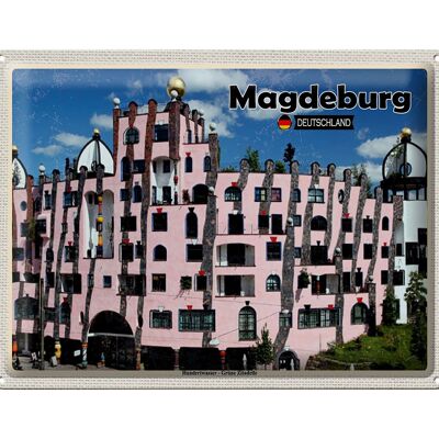 Cartel de chapa ciudades Magdeburgo edificios Hundertwasser 40x30cm