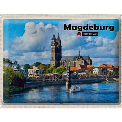 Cartel de chapa ciudades Magdeburgo catedral río arquitectura 40x30cm
