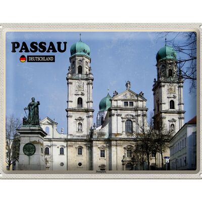 Cartel de chapa ciudades Passau Catedral Plaza arquitectura 40x30cm