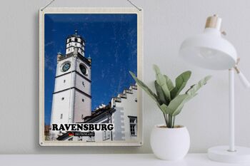 Plaque en tôle Villes Ravensburg Blaserturm Architecture 30x40cm 3