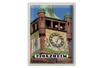 Panneau en étain villes Pforzheim, cloche de la tour de bureau du district 30x40cm 1