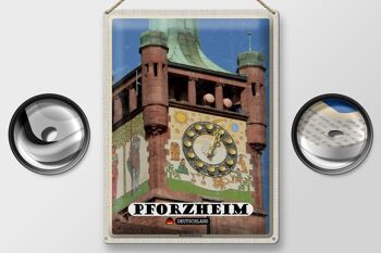 Panneau en étain villes Pforzheim, cloche de la tour de bureau du district 30x40cm 2