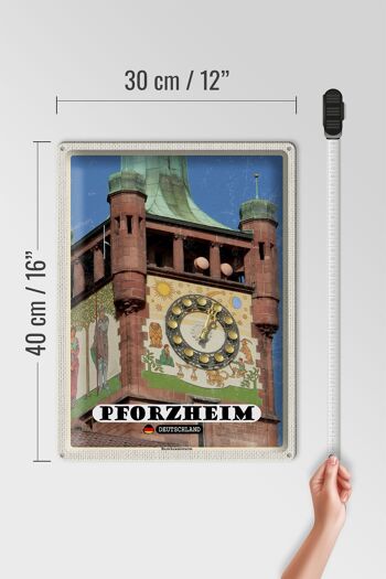 Panneau en étain villes Pforzheim, cloche de la tour de bureau du district 30x40cm 4