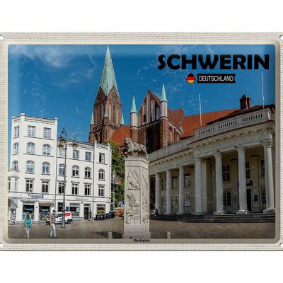 Cartel de chapa ciudades Schwerin plaza del mercado arquitectura 40x30cm