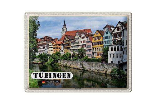 Blechschild Städte Tübingen Neckarfront Fluss Gebäude 40x30cm