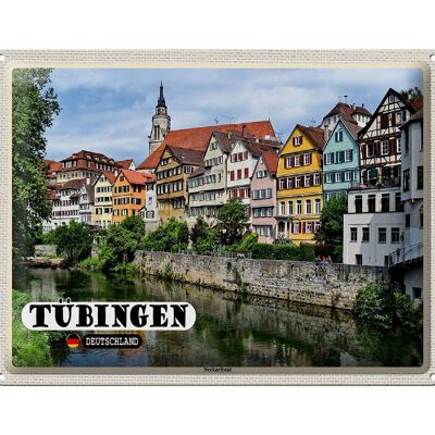 Targa in metallo città Tübingen Neckarfront edifici fluviali 40x30 cm