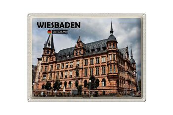 Signe en étain villes Wiesbaden marché église moyen âge 40x30cm 1