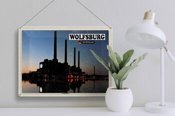 Plaque en tôle villes Wolfsburg VW centrale électrique rivière 40x30cm 3