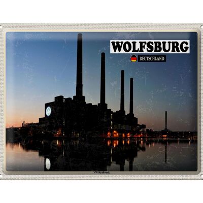 Cartel de chapa ciudades Wolfsburg VW central eléctrica río 40x30cm