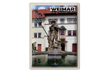 Plaque en étain villes Weimar Neptune fontaine architecture 30x40cm 1