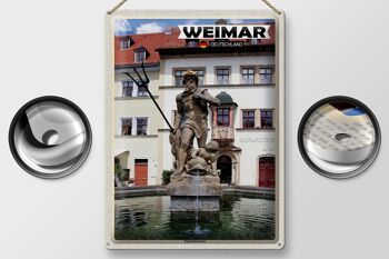 Plaque en étain villes Weimar Neptune fontaine architecture 30x40cm 2