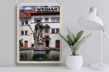 Plaque en étain villes Weimar Neptune fontaine architecture 30x40cm 3