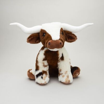 Peluche grande Texas Longhorn color crema e marrone - 30 cm