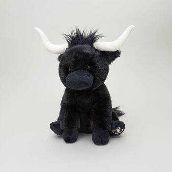 Peluche vache Longhorn noire de taille moyenne