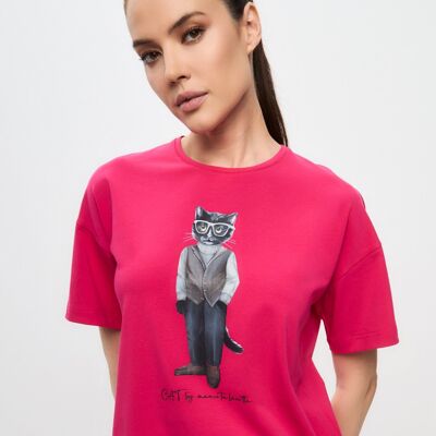 Bedrucktes Oversize-T-Shirt MINIMALIST CAT