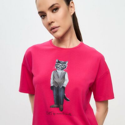 T-shirt oversize stampata rosa MINIMALIST CAT