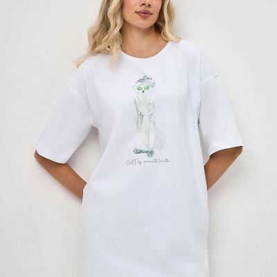 T-shirt oversize imprimé blanc SPA CAT