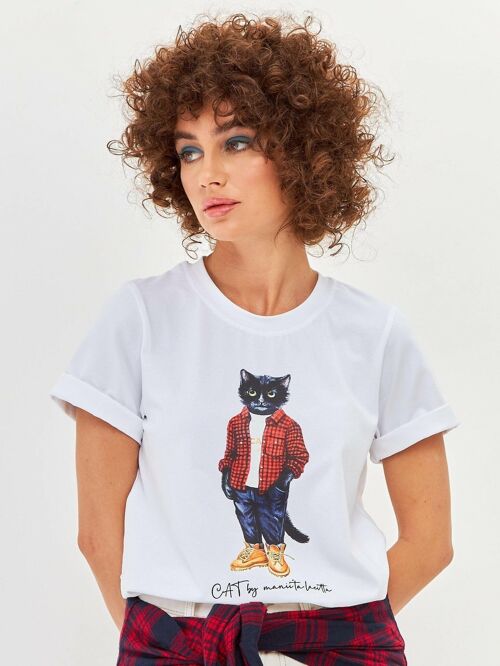 White Printed T-shirt COUNTRY CAT