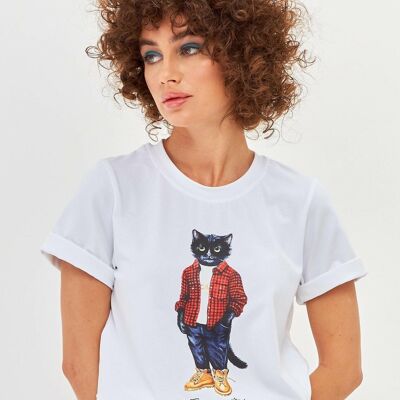 T-shirt bianca stampata COUNTRY CAT