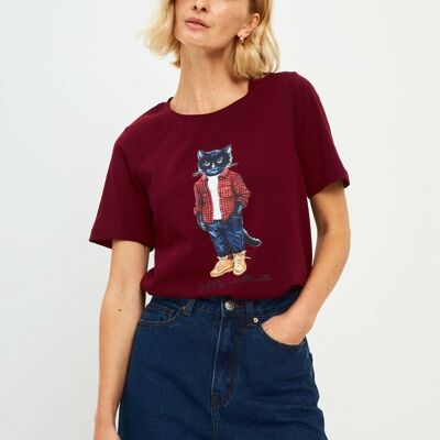 Rotes bedrucktes T-Shirt COUNTRY CAT
