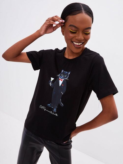Black Printed T-shirt DANDY CAT