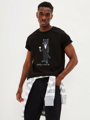 T-shirt imprimé noir DANDY CAT 1
