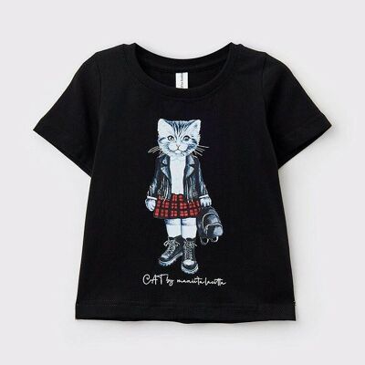 Schwarzes bedrucktes T-Shirt KITTY