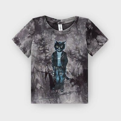 T-shirt stampata grigia ROCKER CAT