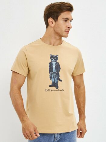 T-shirt imprimé beige ROCKER CAT 7
