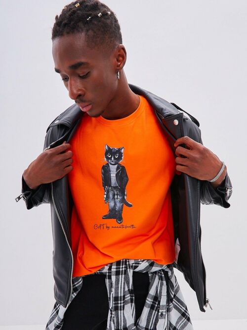 Orange Printed T-shirt ROCKER CAT