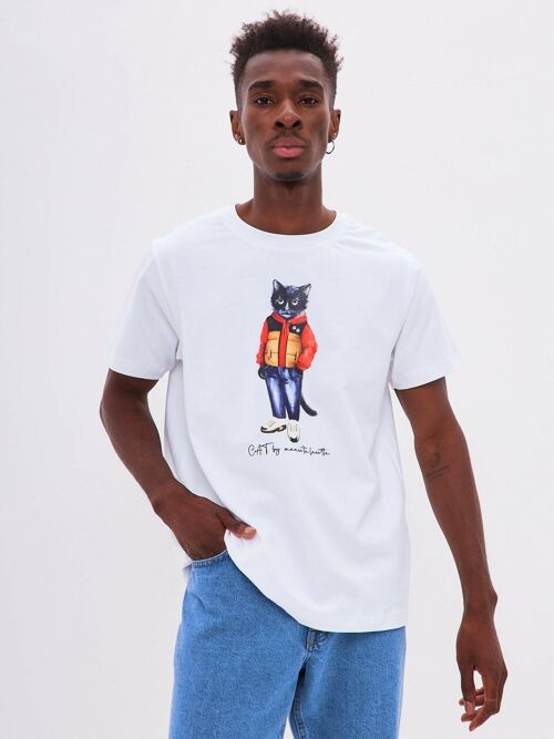 White Printed T-shirt SPORT CASUAL CAT