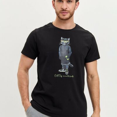 Schwarzes bedrucktes T-Shirt SPORT CAT