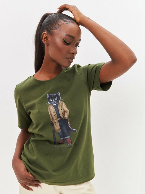 Khaki Printed T-shirt TRENCH COAT CAT