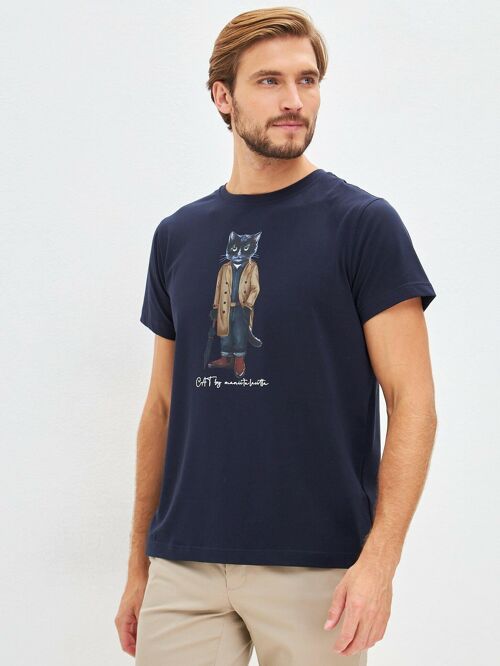 Blue Printed T-shirt TRENCH COAT CAT