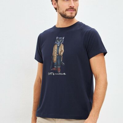 Camiseta estampada azul TRENCH COAT GATO