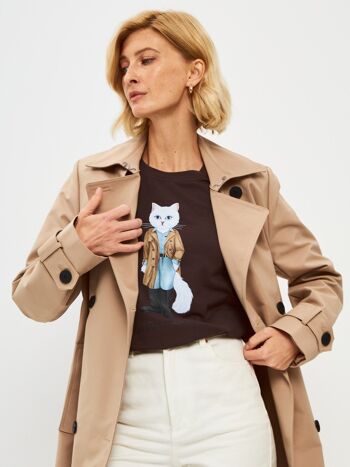 T-shirt imprimé TRENCH COAT CHAT BLANC 7