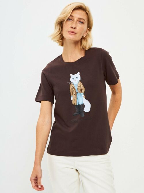 Brown Printed T-shirt TRENCH COAT WHITE CAT