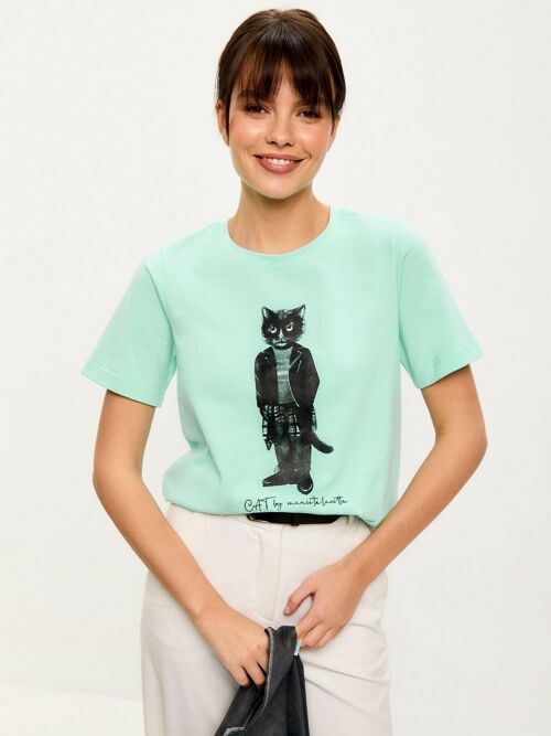 Blue Printed T-shirt ROCKER CAT