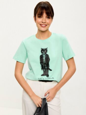 T-shirt imprimé bleu ROCKER CAT 1