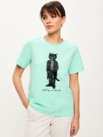 T-shirt imprimé bleu ROCKER CAT 7