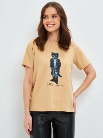 T-shirt imprimé beige ROCKER CAT 6