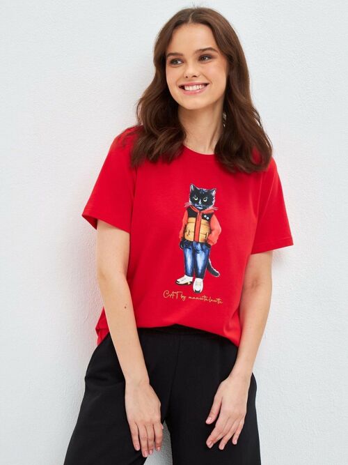 Red Printed T-shirt SPORT CASUAL CAT