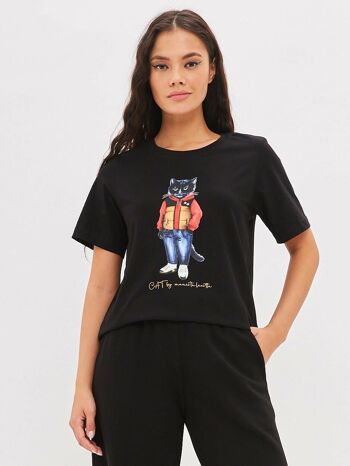 T-shirt imprimé noir SPORT CASUAL CAT 6