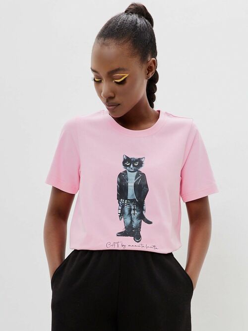 Pink Printed T-shirt ROCKER CAT