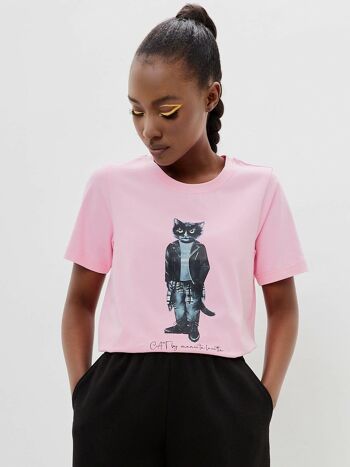 T-shirt imprimé rose ROCKER CAT 1